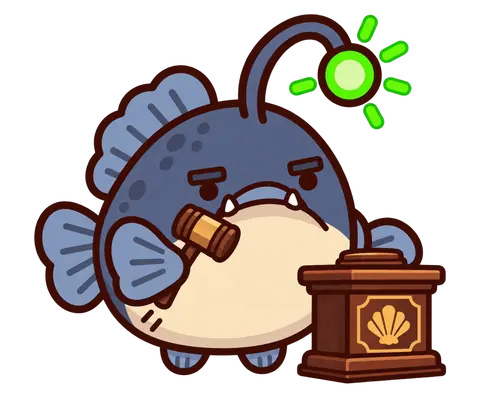 Glim stands at an auction podium with a gavel.