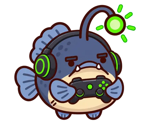 Glim in a headset holds a game controller.