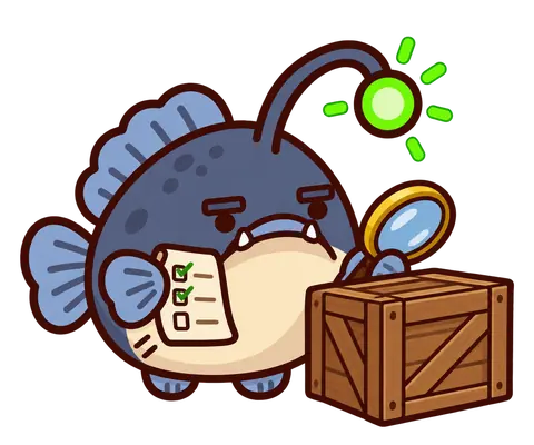 Glim checks a crate with a magnifying glass.